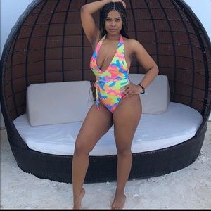 Icon swim colorful camouflage one piece halter